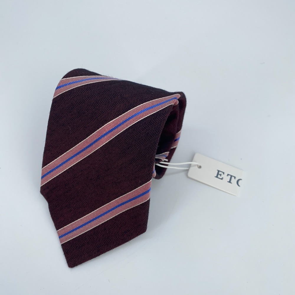 Eton Tie Mens One Size Multi Striped Wool Blend Classic Fit Necktie Italy Made